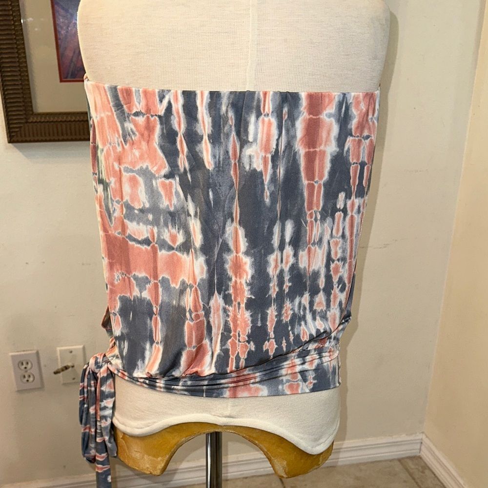 Ariella Coral/Grey Tie-Dye Strapless Top w/ Side Tie Size Small - Picture 9 of 12